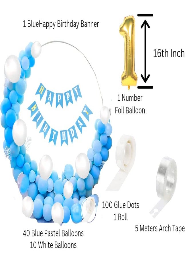 Flyloons 1st Blue White Happy Birthday Decoration for Girls Kids Boys with Blue Happy Birthday banner, White,Blue Pastel Balloons, Glue dots,Arch Tape for Balloons birthday decoration items for room… - Image 2